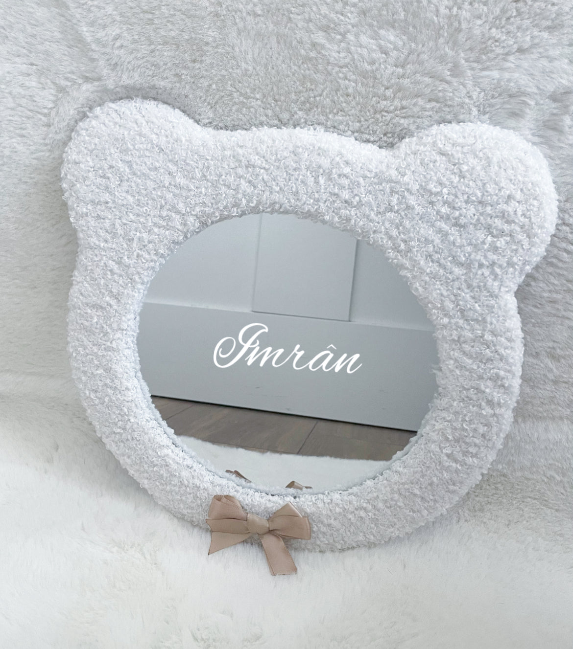 Miroir ourson en teddy à personnaliser avec un prénom