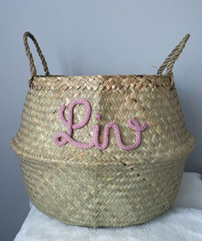 Panier naturel à personnaliser avec le prénom en laine