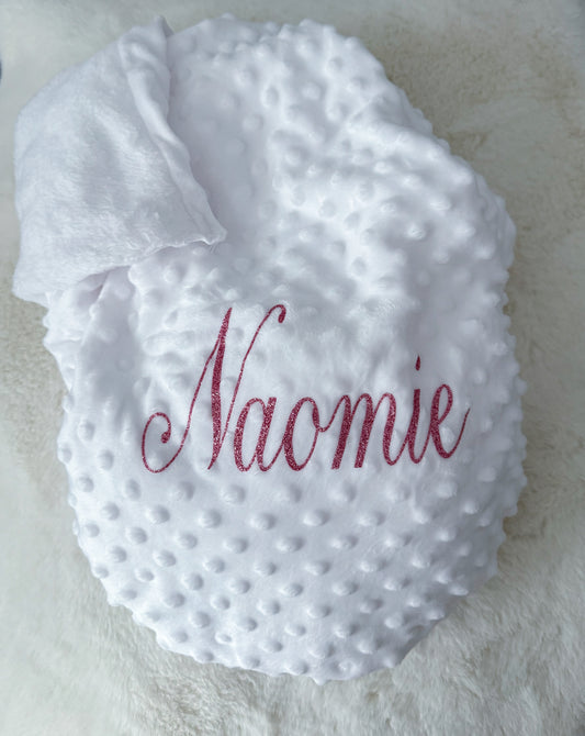 Couverture, plaid bulles blanc en minky et polaire à personnaliser