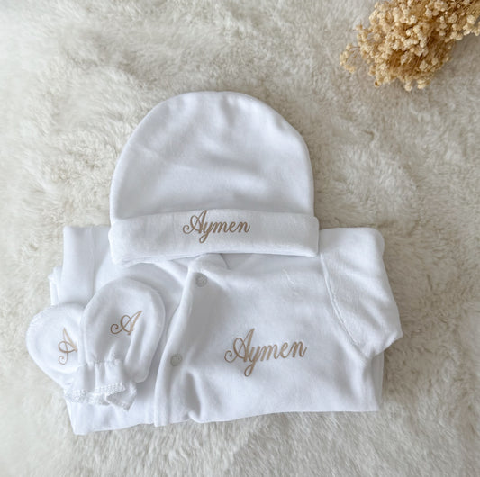 Tenue de naissance en velours à personnaliser