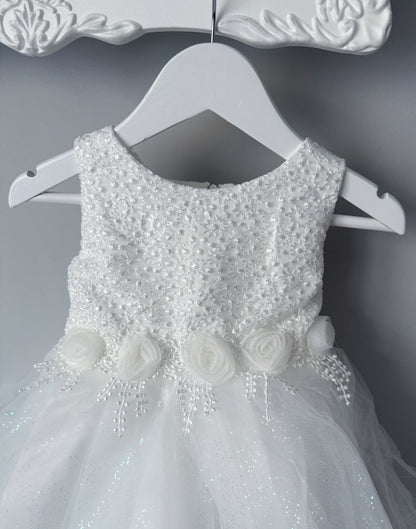 Robe de cérémonie bébé tulle pailleté et fleurs
