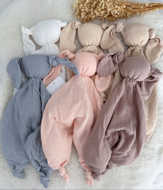 Doudou neutre blanc en double gaz de coton à personnaliser avec un prénom