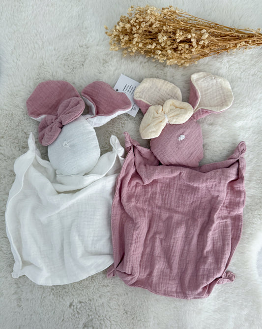 Doudou neutre en double gaze et ruban – personnalisable